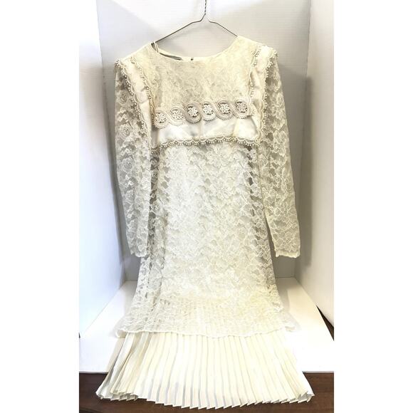 Scott McClintock Ivory Lace Satin Victorian Prairie Wedding Dress Sz S Vintage - Picture 1 of 15